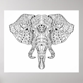 Elephant Head Doodle Sketch 2 Poster