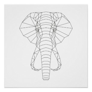 Elephant Head Geometric Black & White Modern Art Poster