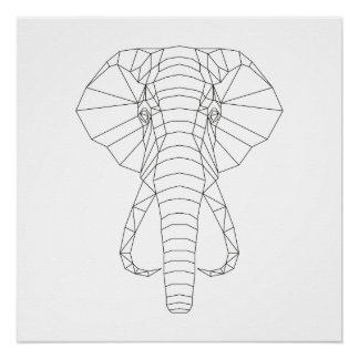 Elephant Head Geometric Black & White Modern Art Poster
