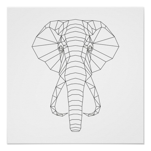 Elephant Head Geometric Black & White Modern Art Poster (Vorderseite)