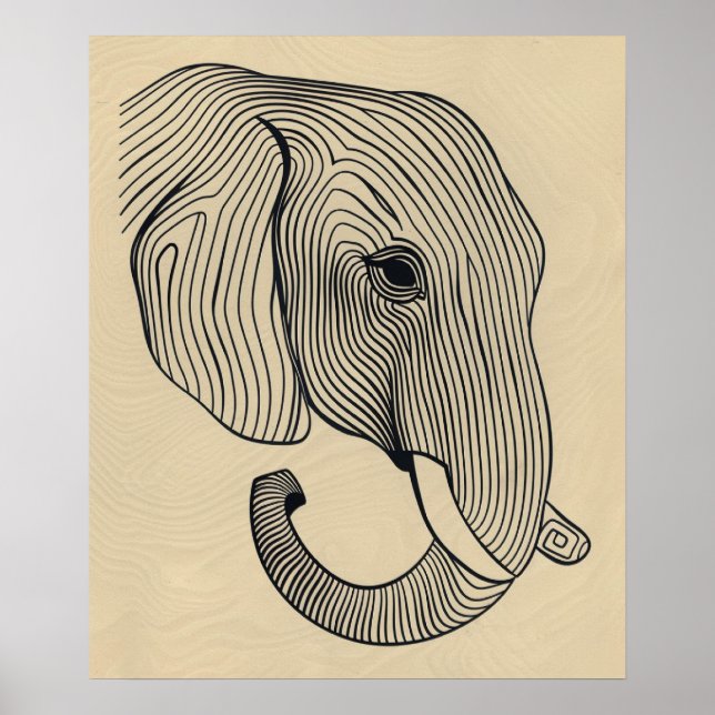Elephant Head Minimalist Line Art II Poster (Vorne)