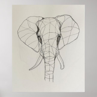 Elephant Head Minimalist Line Art Poster