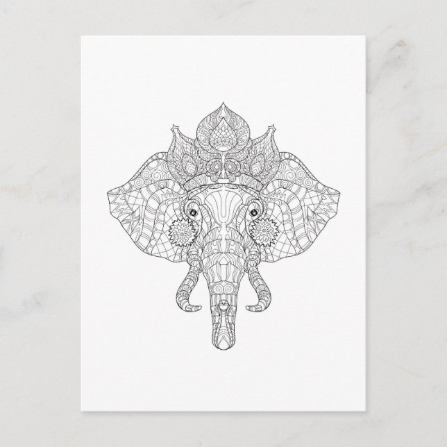 Elephant Head Zendoodle Postkarte (Vorderseite)