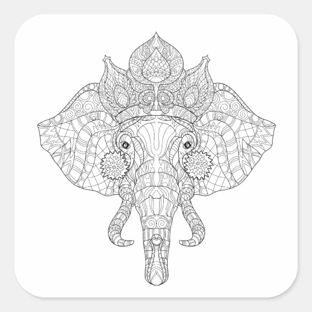 Elephant Head Zendoodle Quadratischer Aufkleber (Vorderseite)
