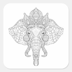 Elephant Head Zendoodle Quadratischer Aufkleber