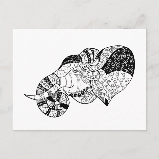 Elephant Head Zenstyle Doodle Postkarte (Vorderseite)