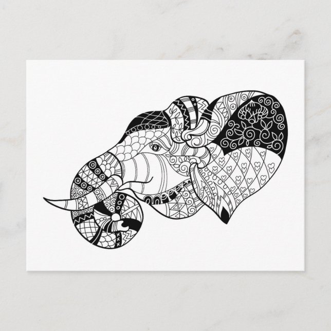 Elephant Head Zenstyle Doodle Postkarte (Vorderseite)