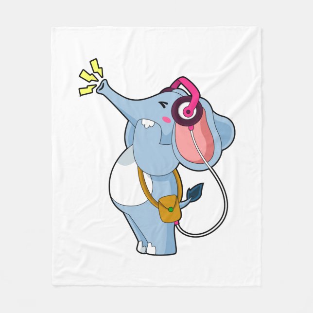 Elephant Headphone Music Fleecedecke (Vorderseite)