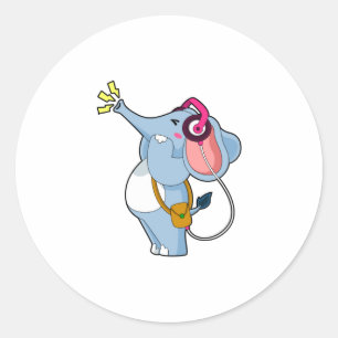 Elephant Headphone Music Runder Aufkleber