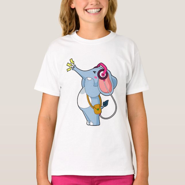 Elephant Headphone Music T-Shirt (Vorderseite)