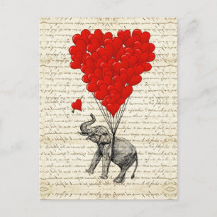 Elephant & Heart Ballons Postkarte