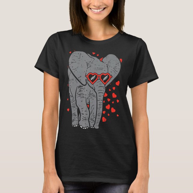 Elephant Heart Glasses Niedlicher Valentinstag Tie T-Shirt (Vorderseite)