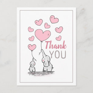 Elephant Hearts Baby Dusche Danke Postcard Einladungspostkarte