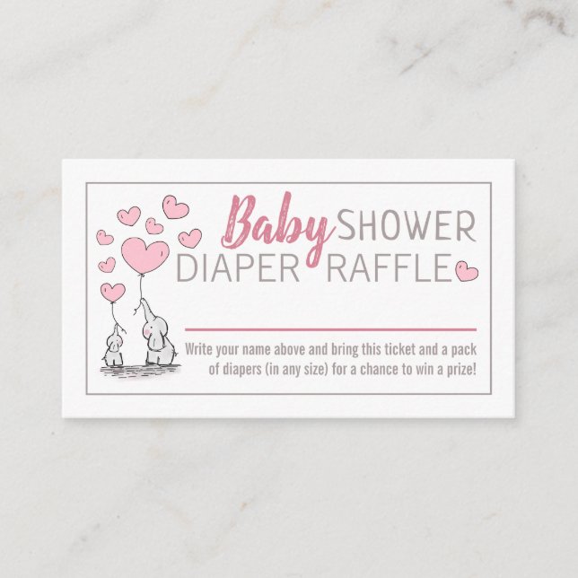 Elephant Hearts Baby Duwer Diaper Raffle Begleitkarte (Vorderseite)