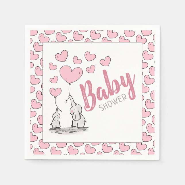 Elephant Hearts Baby Shower Napkin Serviette (Vorderseite)