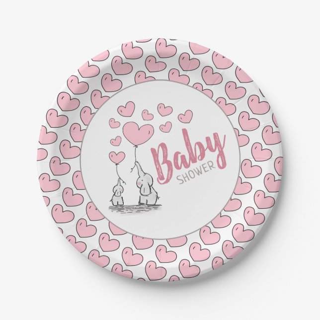 Elephant Hearts Baby Shower Pappteller (Vorderseite)