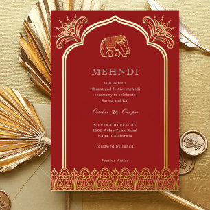 Elephant & Henna Design Muster Indian Mehndi Gold Folieneinladung