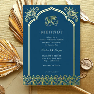 Elephant & Henna Design Muster Indian Mehndi Gold Folieneinladung