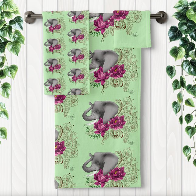 Elephant Henna Lotus Blume Badhandtuch Set (Von Creator hochgeladen)