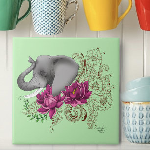Elephant Henna Lotus Blume Fliese