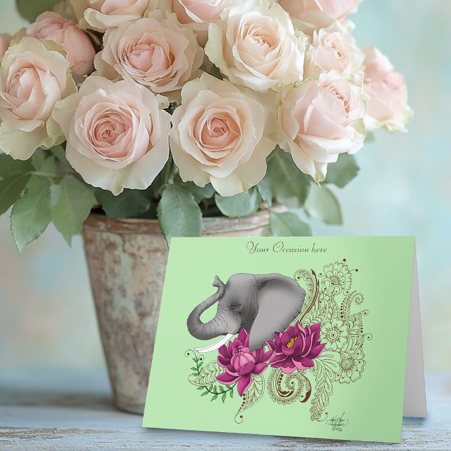 Elephant Henna Lotus Blume Karte (Von Creator hochgeladen)