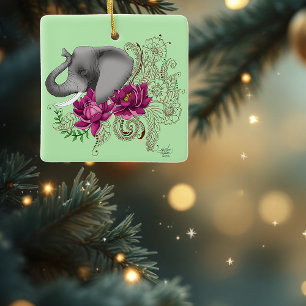Elephant Henna Lotus Blume Keramikornament