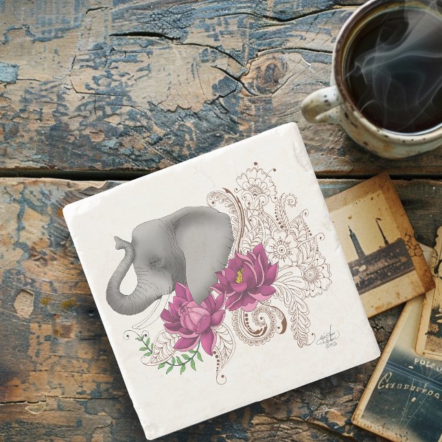 Elephant Henna Lotus Blume Steinuntersetzer (Von Creator hochgeladen)