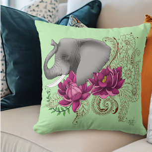 Elephant Henna Lotus Flwoers Kissen