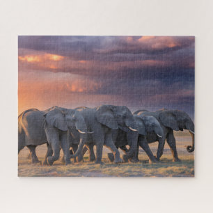 Elephant Herd überquert die Savannah Puzzle