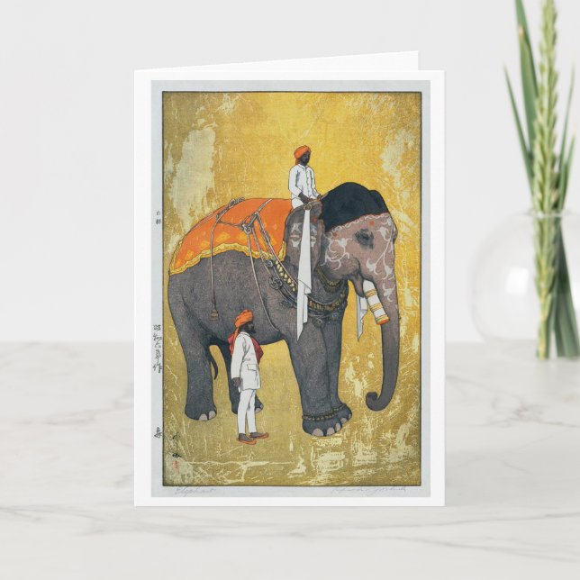 Elephant, Hiroshi Yoshida, Holzschnitt Feiertagskarte (Vorderseite)