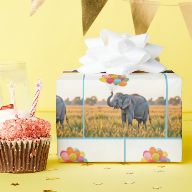 Elephant Holding A Birthday Balloon Bouquet Geschenkpapier (Geburtstagsparty)