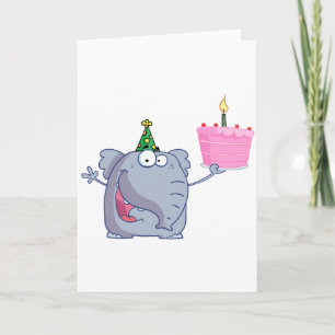 Elephant Holds Birthday Cake Karte