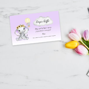 Elephant Hot Air Ballon Baby Lila Diaper Raffle Begleitkarte