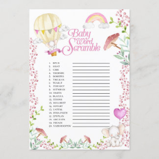 Elephant Hot Air Ballon Baby Word Scramble Game Einladung