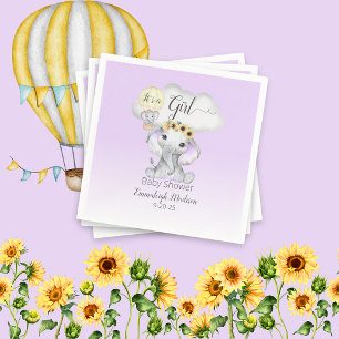 Elephant Hot Air Ballon Lila Babydusche Serviette