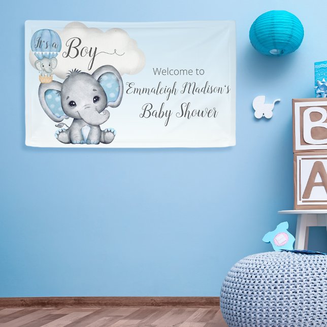 Elephant Hot Air Balloon Baby Boy Dusche Willkomme Banner (Von Creator hochgeladen)