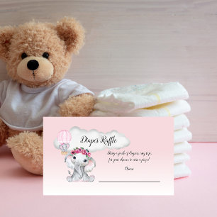 Elephant Hot Air Balloon Baby Diaper Raffle Begleitkarte