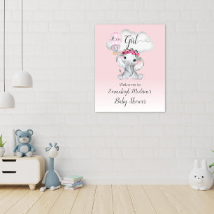 Elephant Hot Air Balloon Baby Girl Willkommen Poster