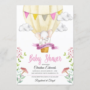Elephant Hot Air Balloon Baby Shower Einladung