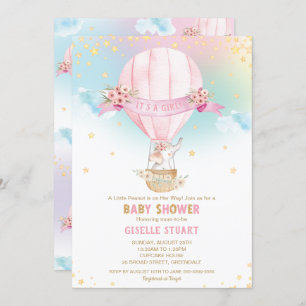 Elephant Hot Air Balloon Baby Shower Girl Einladung