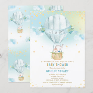 Elephant Hot Air Balloon Baby Shower Whimsy Einladung