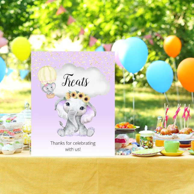 Elephant Hot Air Balloon Babydusche Lila Leckereie Poster (Von Creator hochgeladen)