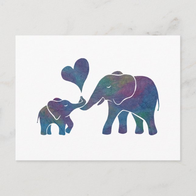 Elephant Hugs Rainbow Mama und Baby mit Herz Postkarte (Vorderseite)
