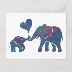 Elephant Hugs Rainbow Mama und Baby mit Herz Postkarte