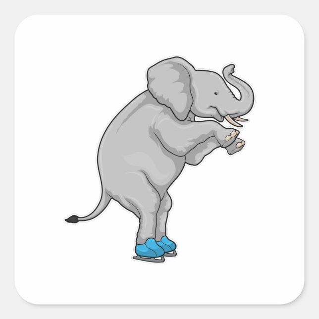 Elephant Ice Skaten Ice Skate Quadratischer Aufkleber (Vorderseite)
