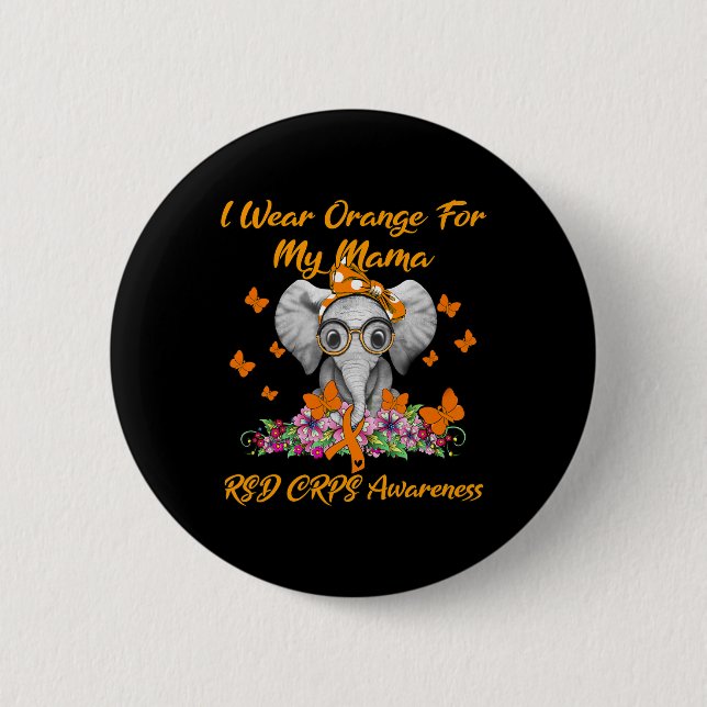 Elephant ich Orange für meine Mama Rsd Crps Awaren Button (Vorderseite)