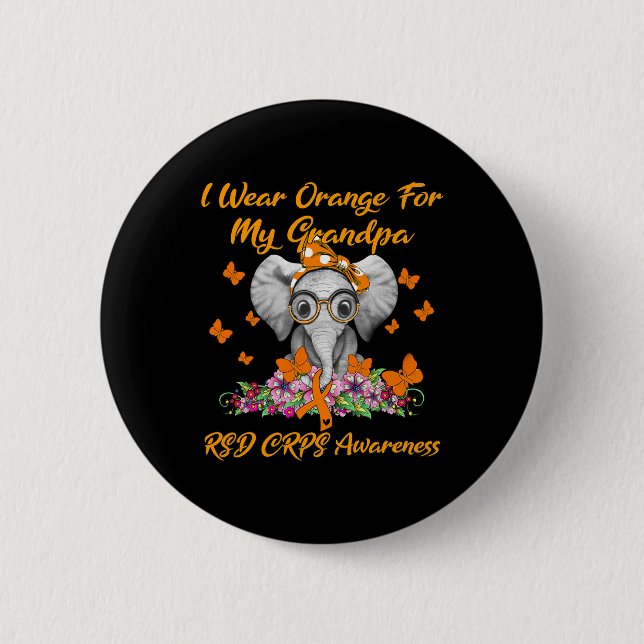 Elephant Ich trage Orange für meinen Großvater Rsd Button (Vorderseite)