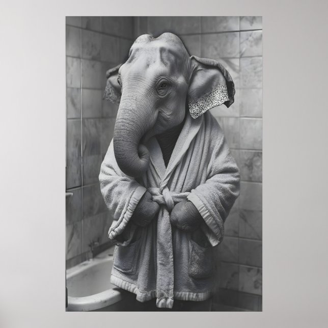 Elephant in Bathrobe Print, Funny Bathroom Art Poster (Vorne)