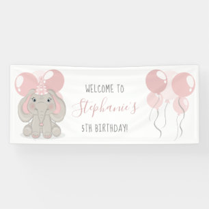 Elephant in Birthday Party Hat Banner