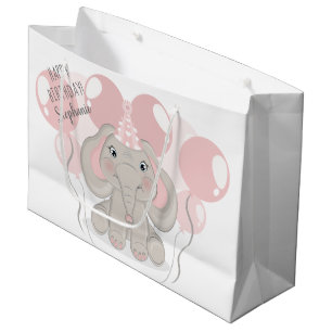 Elephant in Birthday Party Hat Große Geschenktüte